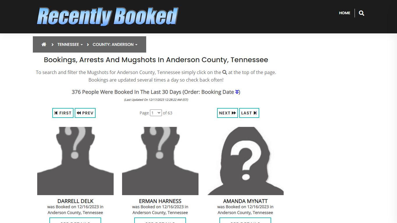 Bookings, Arrests and Mugshots in Anderson County, Tennessee